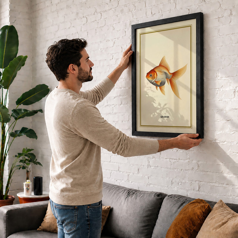 Goldfish Study Botanical - Framed Print, A1 - 84.1 x 59.4 cm, Black