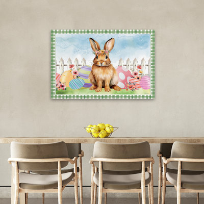 Lapin de Pâques et œufs de Pâques - Lapin de ferme moderne avec couronne de fleurs