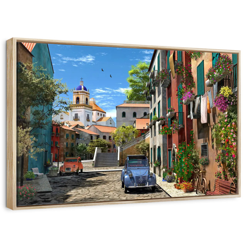Mediterranean Morning, Floating Frame Natural Wood, 46" X 31"