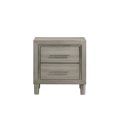 Carthage Wood Modern 2-Drawer Nightstand, Gray