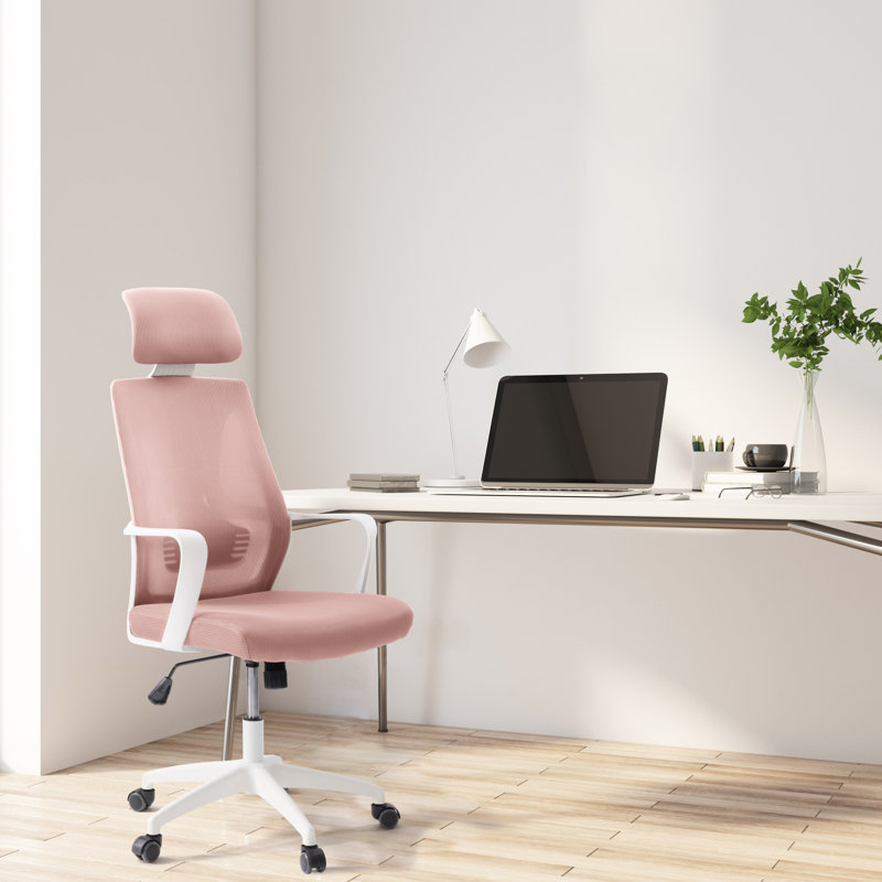 Chaise de travail ergonomique à dossier haut en filet Monisola, Rose