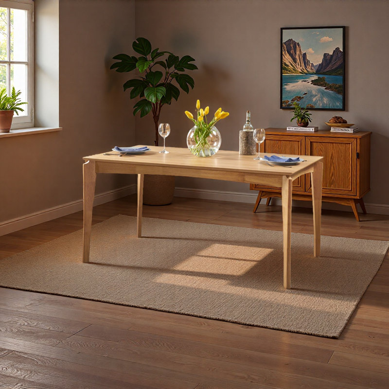Table de salle à manger, bois d'hévéa avec placage de noyer, style Mid-Century
