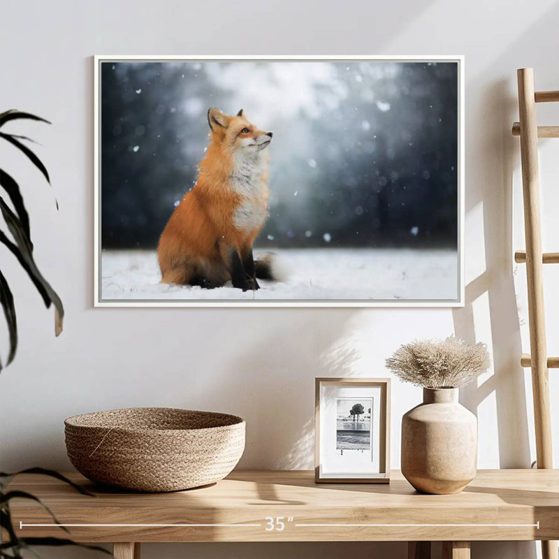 Dreamy Winter Fox, Cadre flottant blanc, 25 po x 17 po