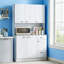 Armoire de cuisine 6 portes, armoire de rangement haute avec support pour micro-ondes, huche de cuisine moderne avec comptoir, armoire de salon-13479043