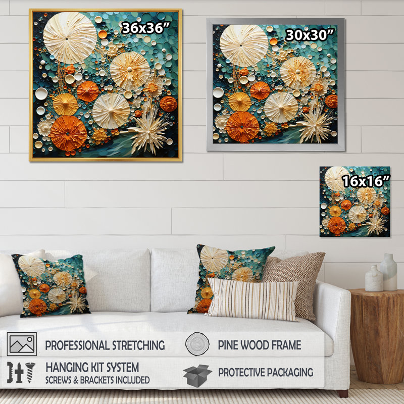 Beach Tidepool Symphony Pointillism II - Beach Wall Decor, H 24 po x l 24 po x P 1 po, Cadre simple noir