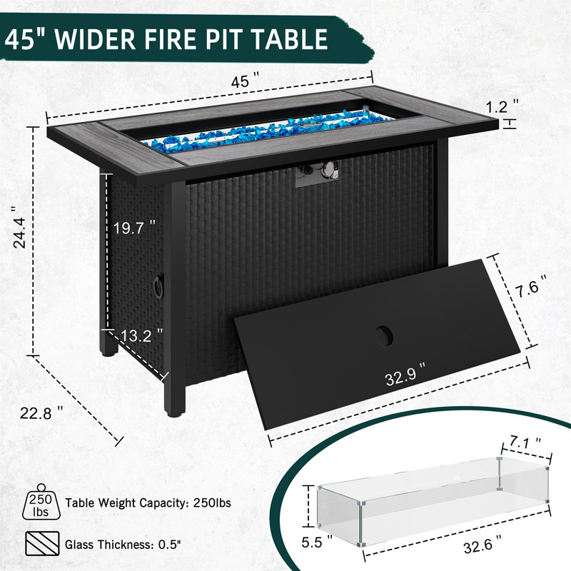 Table de foyer d'extérieur au propane 45 po 45 000 BTU avec couvercle, Gris / Noir
