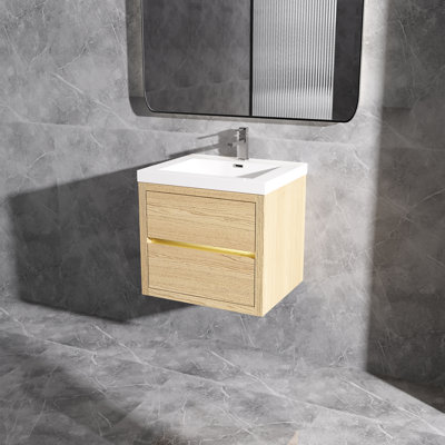 Wall-Mounted Floating Bath Vanity with Single Solid Surface Sink Top in White
