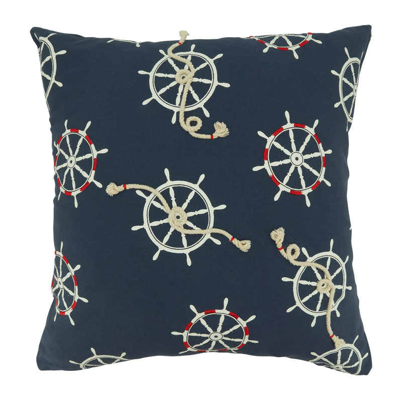 Coastal Charm Blue Cotton Helm & Rope Applique Throw Pillow Cover