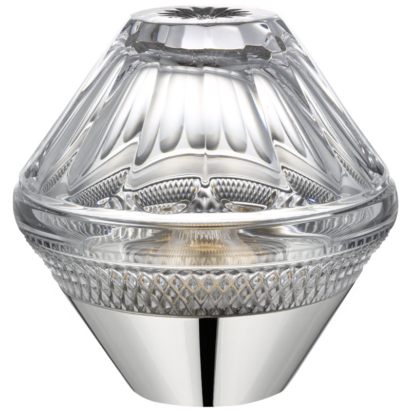 Waterford Copper Coast 5" Rechargeable Accent Lamp with Clear Crystal, Silver