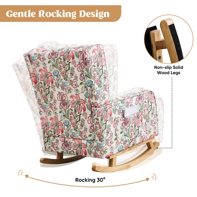 Chaise berçante en bois massif, Rose