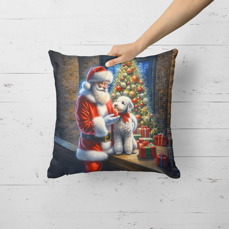 Coussin Bedlington Terrier and Santa Claus, H 18 po x l 18 po