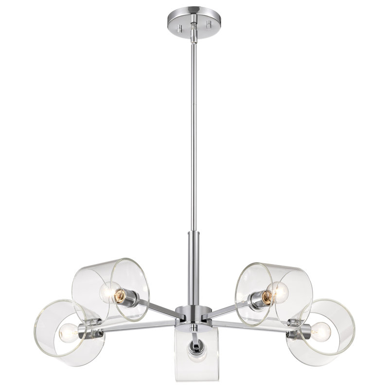 Inyokern - Lustre 5 lumières 28 pouces - Nickel poli avec verre transparent