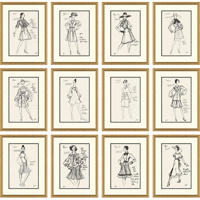 Vintage Fashion Sketches " Vintage Fashion Sketches " 12 - Pieces