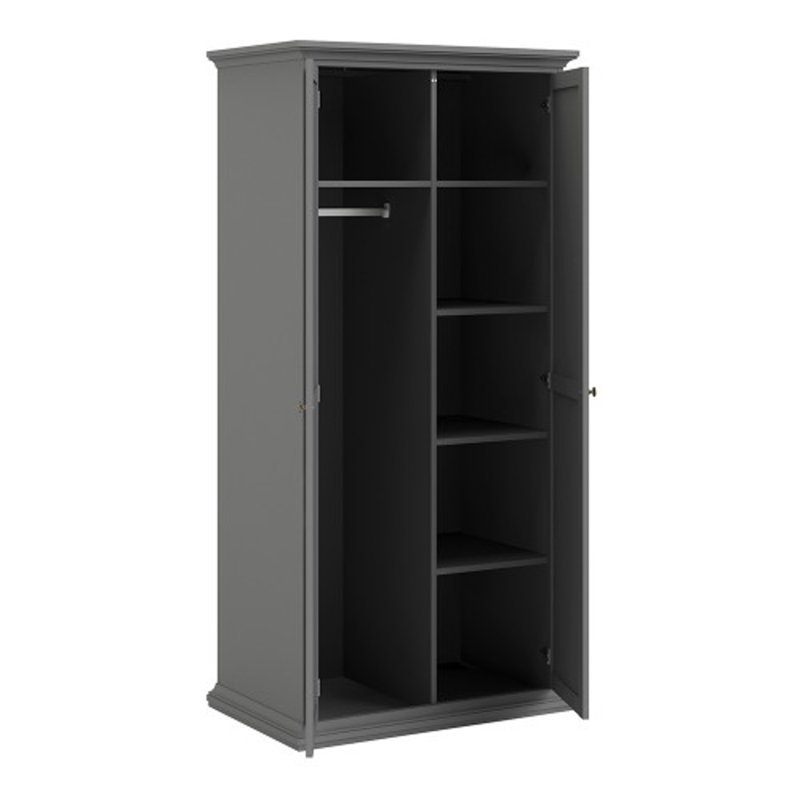 Woodburn 2 Door Manufactured Wood Wardrobe, Matte Grey
