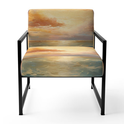 Ocean Sunset Celestial Symphony - Upholstered Landscape Arm Chair, Sunset View Accent Chair