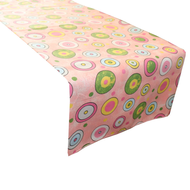 Chemin de table imprimé cercles et pois, L 12 po x L 120 po, Rose