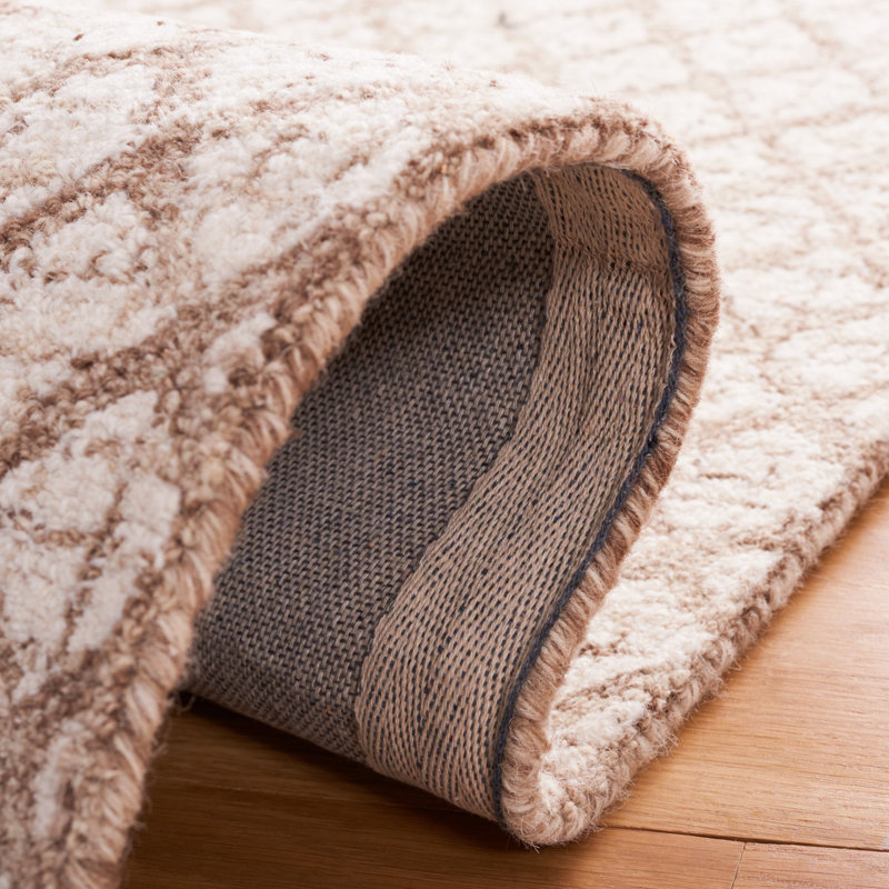 Ivory and Brown Abstract Hand-Tufted Wool Area Rug, 8' x 10'
