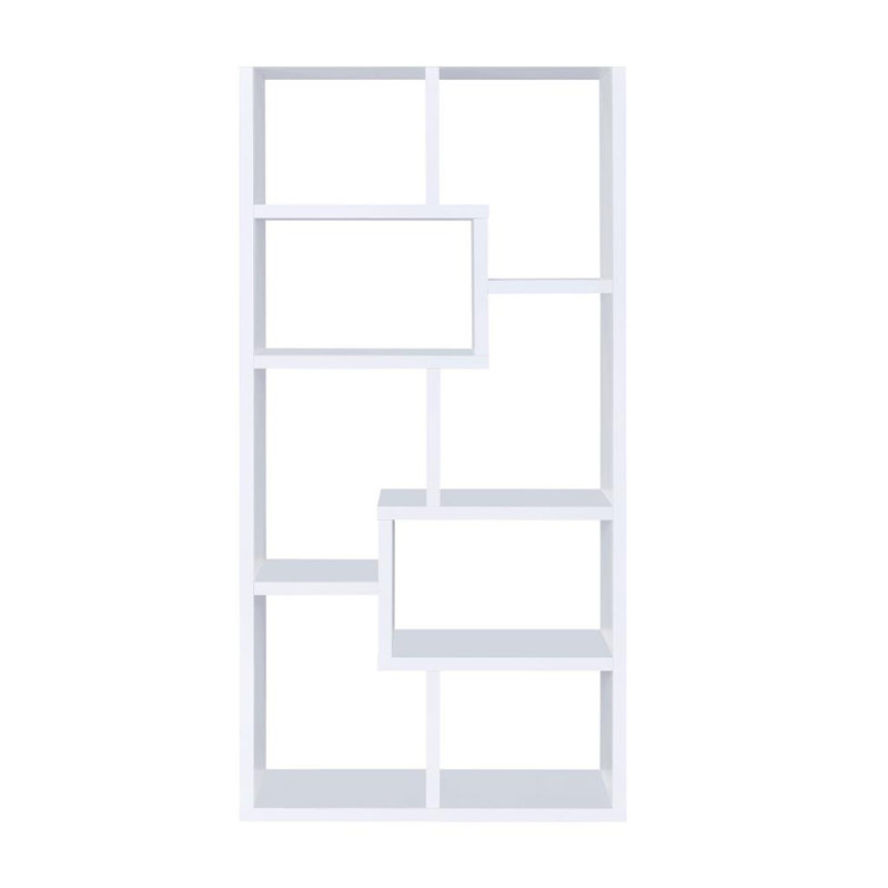 Multiple Geometric Rectangular 10-shelf Bookcase in White, White