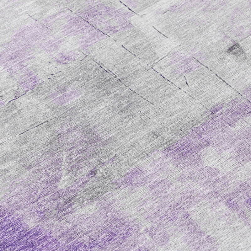 Lavender and Gray Abstract Washable Indoor/Outdoor Rug