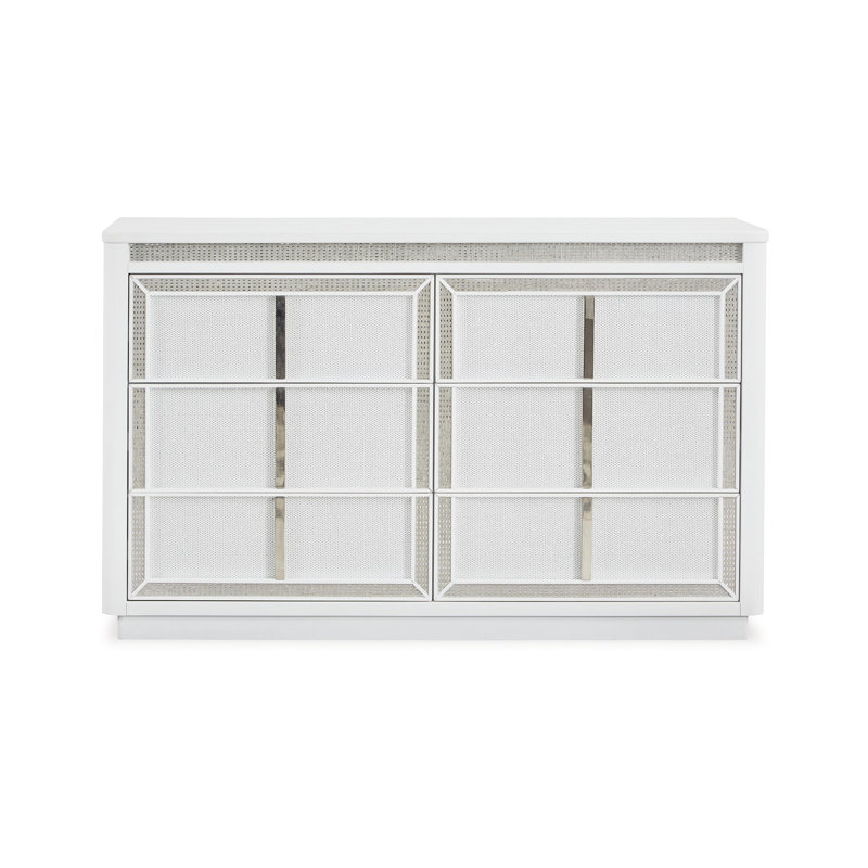 Commode large Canaal, 6 tiroirs, bois massif blanc, 64 pouces, lumière DEL