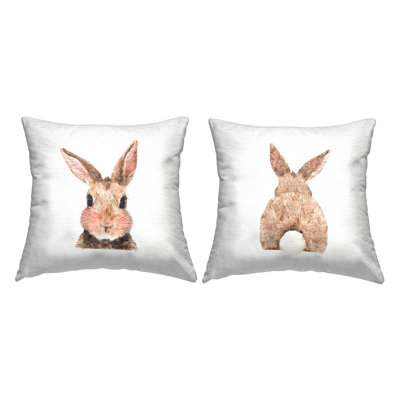 Ensemble de 2 coussins d'extérieur à imprimé mignon «Rabbit Face & Tail» par Amanda Greenwood