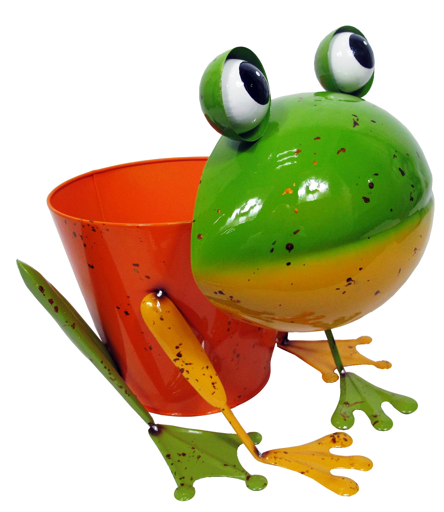 Ebern Designs Cyrene Metal Frog Bucket Shaped Garden Flower Pot Planter ...