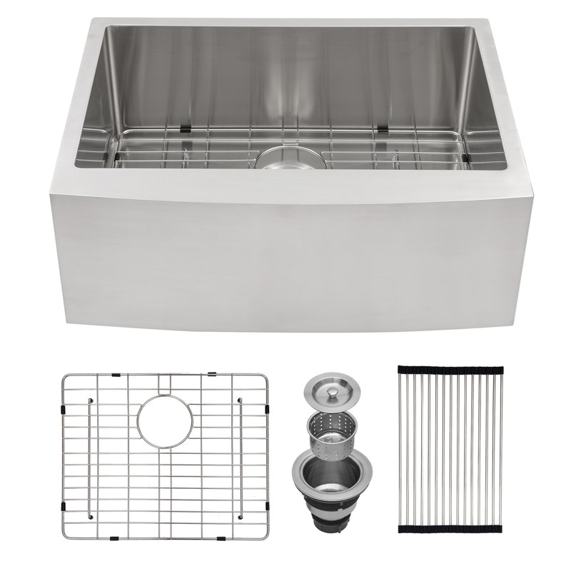 27 Inch Farmhouse Kitchen Sink - 27"X21"X10" Stainless Steel Apron Front Farmhouse Sink 10 Inch Deep 16 Gauge Single Bowl Kitchen Sink Basin