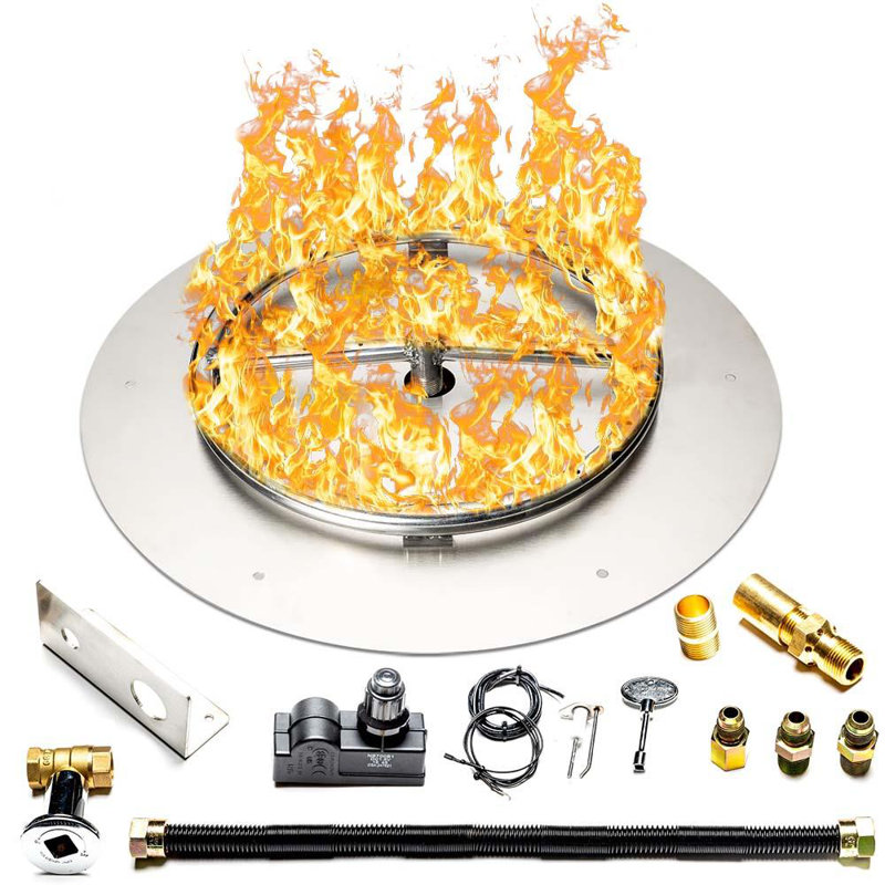 Stainless Steel Fire Pit Burner Pan & Ring with Standard Connection Kit + Spark Ignition for Liquid Propane