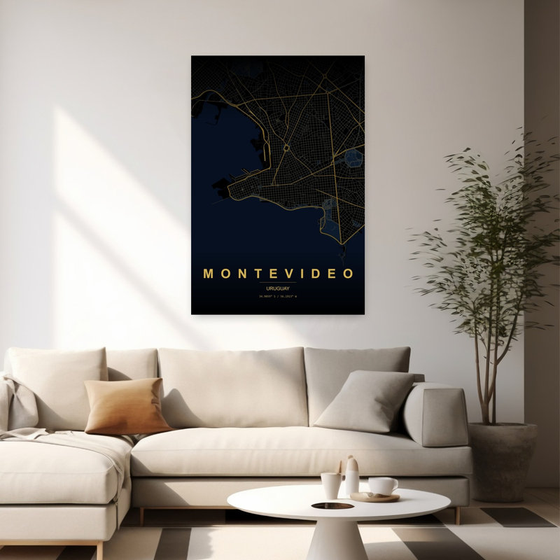 «Montevideo Night Map Elegant Minimalist Modern City», art mural