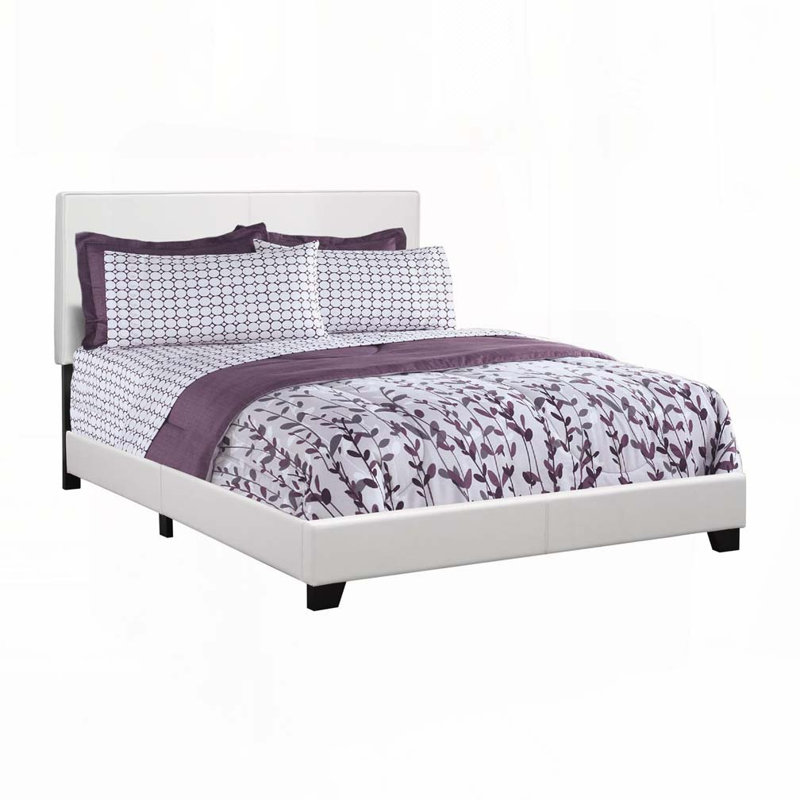 Lit plateforme tapissier en similicuir, Blanc, Grand lit