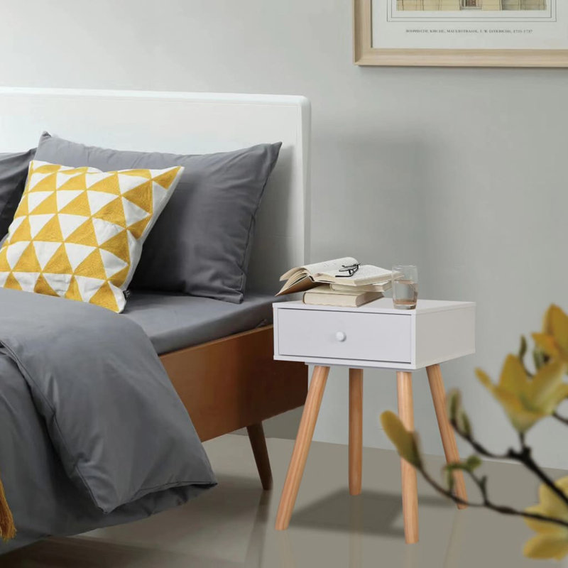 Nightstand Bedside Table with Drawer Bed Table Solid Pinewood, White