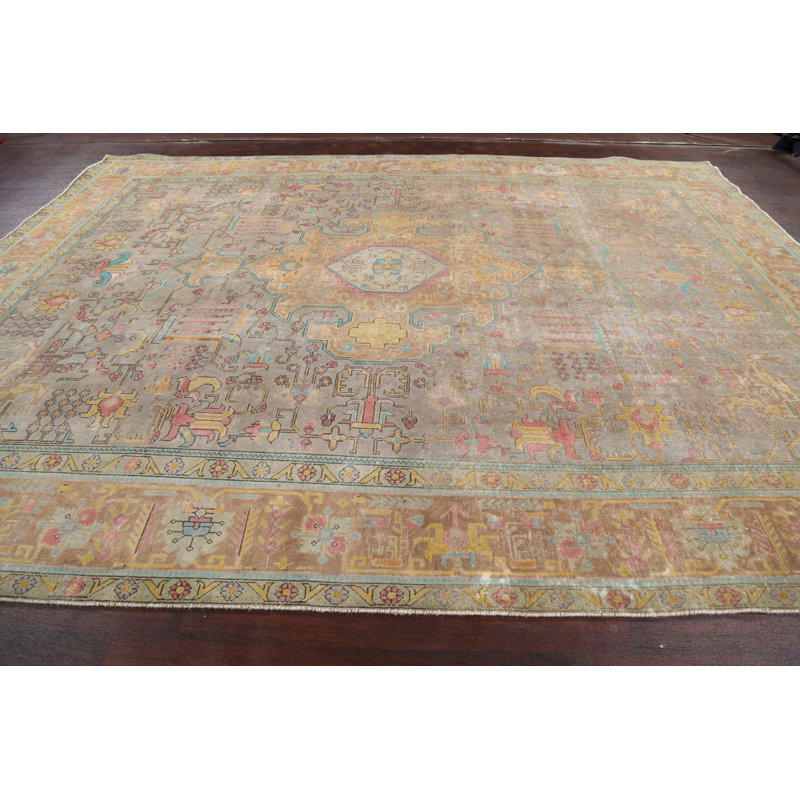 Tapis géométrique à motif persan Tabriz noué à la main 10 x 13