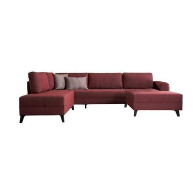 Modern Corner Sofa-Bed, Claret Red, 118.1 x 30.7 x 79.5 inches | Durable FIR Timber Frame, 50% Polyester/50% Linen Fabric | 28 DNS Foam for Comfort, Easy Clean, Industrial Design Perfect for Living Rooms