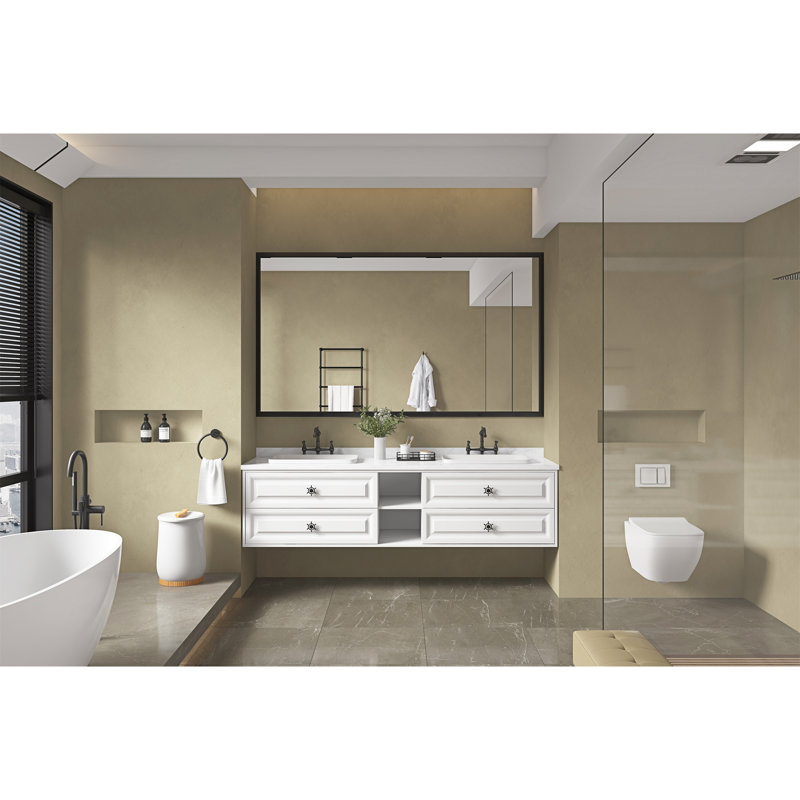 Miroir de salle de bain à cadre en métal pour mur, Noir mat, 48 po x 72 po