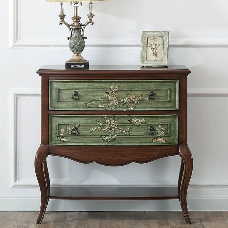Green&Walnut Solid + Manufactured Wood Rectangular Console Table