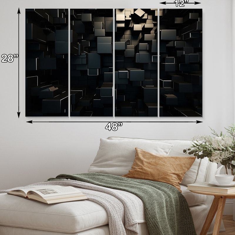 3D Black Brick Cube Dimensions - 4 Piece Wrapped Canvas Print