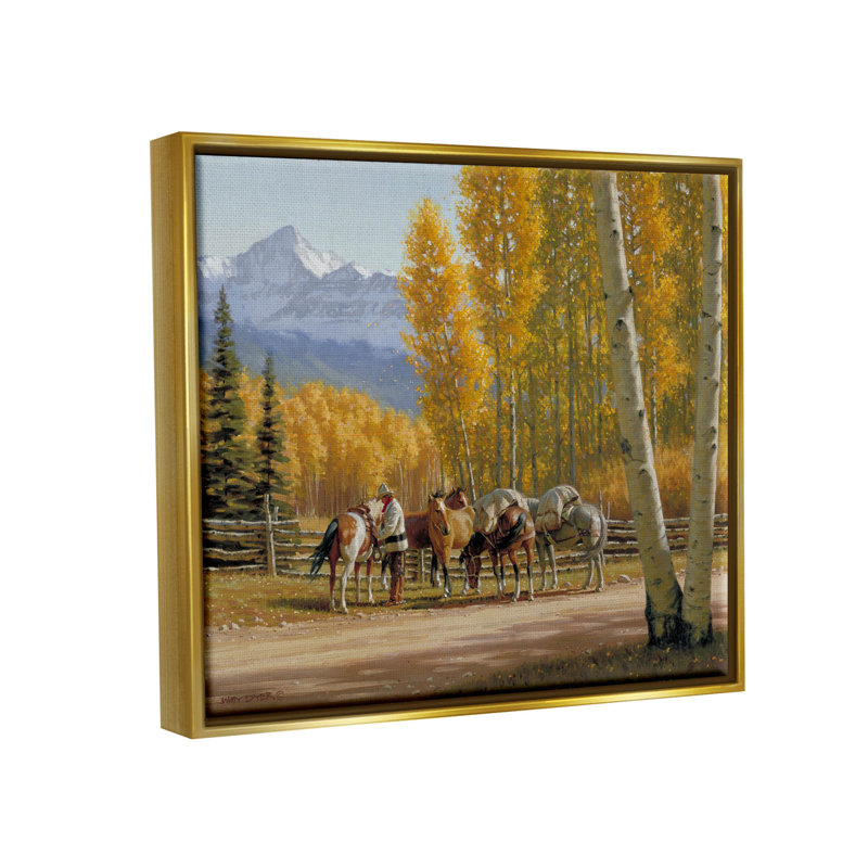 Art mural sur toile flottant Horses, H 25 po x l 31 po x P 1,7 po, Cadre flottant métallique doré