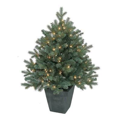 Arbre de Noël artificiel épinette vert en pot 3 pi avec 100 lumières blanches