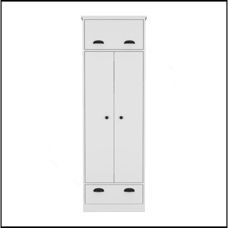 Armoire Falkland avec 1 tiroir et 1 tiroir à charnière avec poignées, Blanc