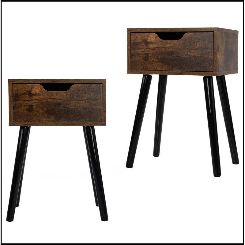 Table d'appoint en bois, table de bout avec 1 tiroir de rangement, table de chevet pour chambre à coucher