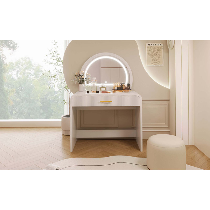 39" Makeup Vanity Table With Mirror Touch Screen Lighted Mirror, Dressing Table With Drawer For Bedroom