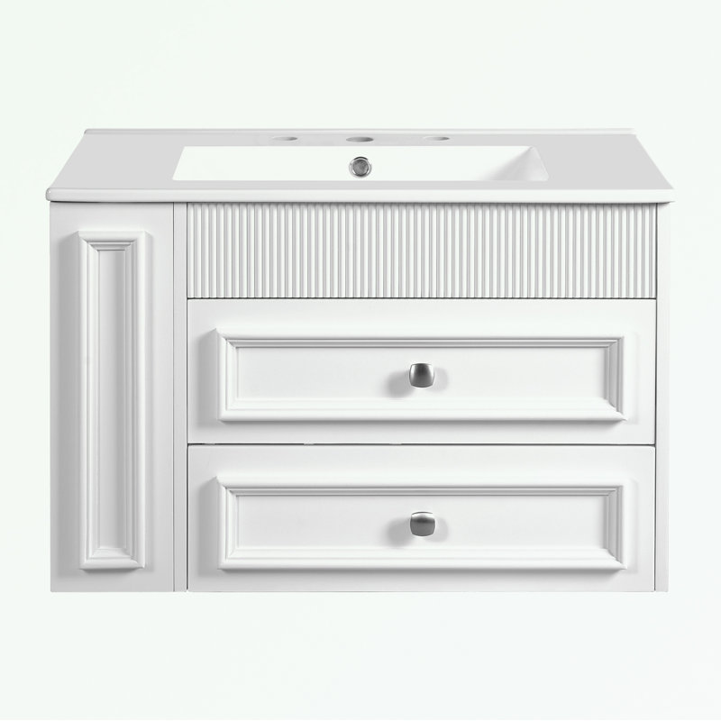 Meuble-lavabo mural avec lavabo et 2 tiroirs, Blanc