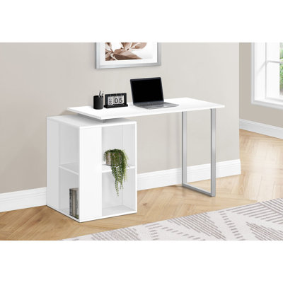 Bureau d'ordinateur, bureau à domicile, à gauche, à droite, tablettes de rangement, L 55 po, bureau, stratifié pour ordinateur portable, métal gris, contemporain, moderne