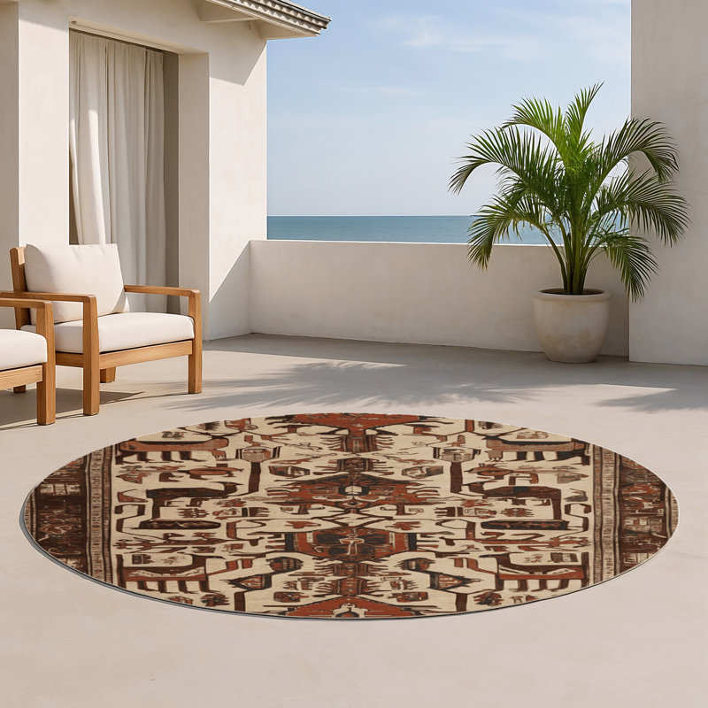 Persian Brown Indoor and Outdoor Area Rug, Round 5'