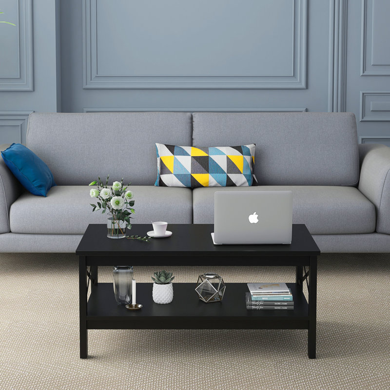 O'Kean 39" Rectangular Coffee Table with Storage For Living Room, Black, Black