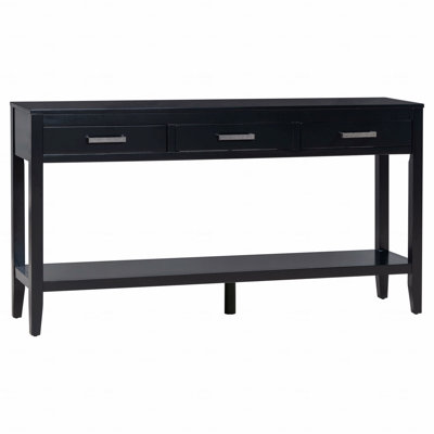59.1 Inch Black 3-Drawer Entryway Console Table with Open Bottom Shelf