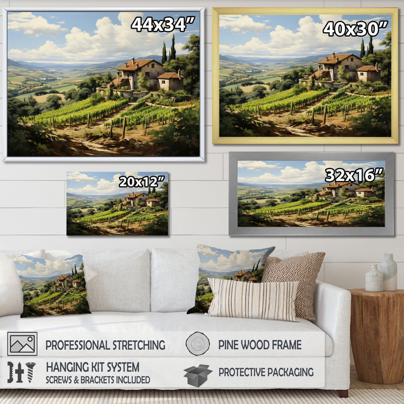 Vineyard Country Charm Serene - Imprimé, Cadre flottant blanc, H 24 po x l 32 po x P 1 po