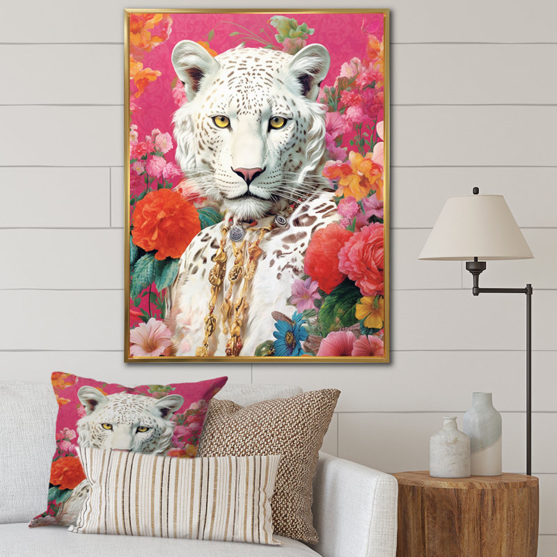 «White Tiger Floral Mix II», reproduction sur toile, H 44 po x l 34 po x P 1,5 po, Cadre flottant doré