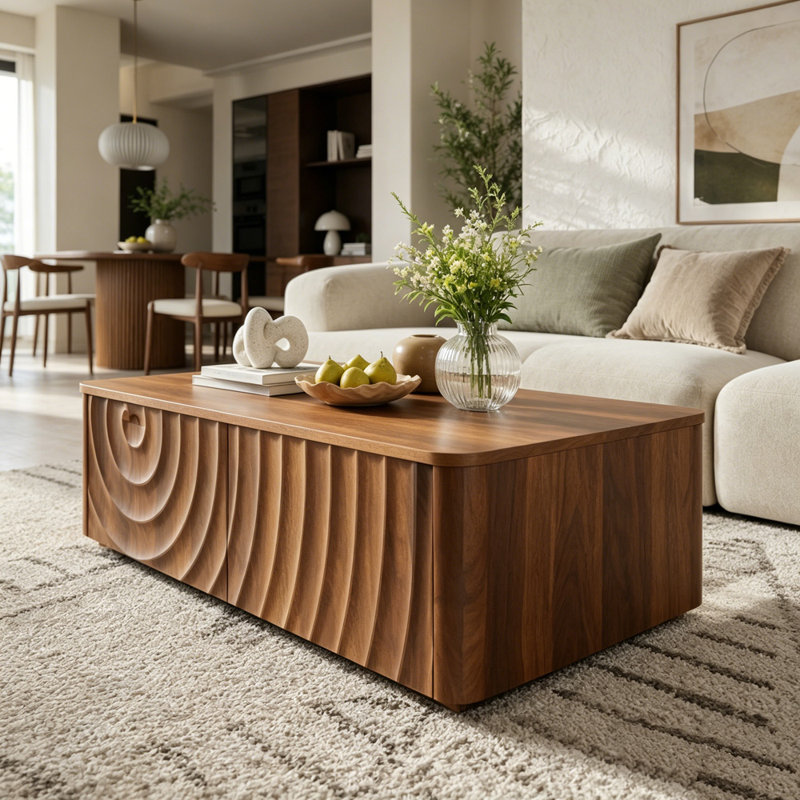 Table basse rectangulaire 47 po avec rangement, Noyer brun