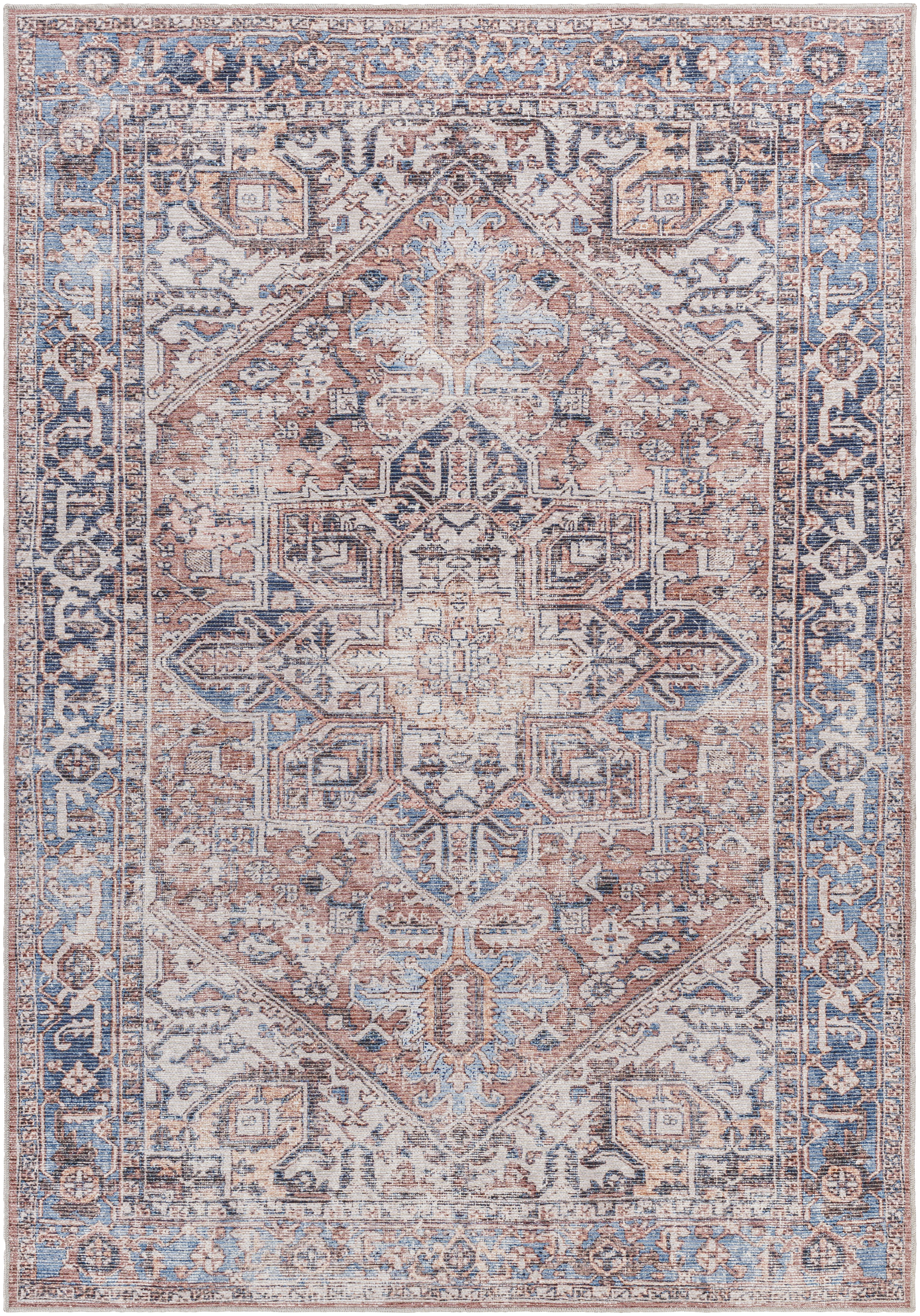 Orchidea Rugs Bungalow Rose Orhideja Oriental Machine Woven Area Rug in Blue/Red ...